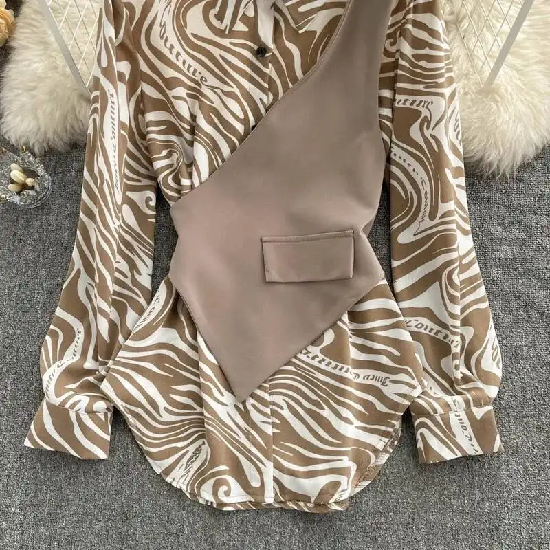 

Европейский стиль, модная новая блузка с длинным рукавом, свободная тонкая Mujer Blusas, полосатая лоскутная рубашка с тонкой талией, женская двойная рубашка