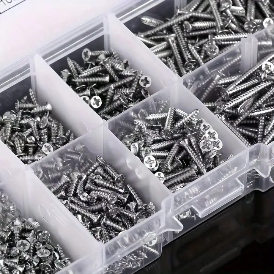 800pcs Self Wood Screws Set, M2 Flat Head Sheet Metal Screw, Self Screws Assortment Kit Lock Nuts Screw Fastener Sets