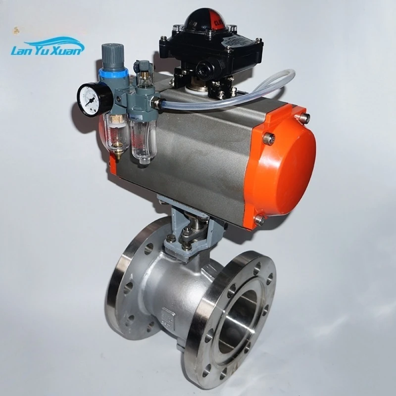 บอลวาล์วนิวแมติกแบบใช้มอเตอร์ไฟฟ้า WCB สูง ชนิด V ปรับการเชื่อมต่อหน้าแปลนควบคุมวาล์วผีเสื้อ