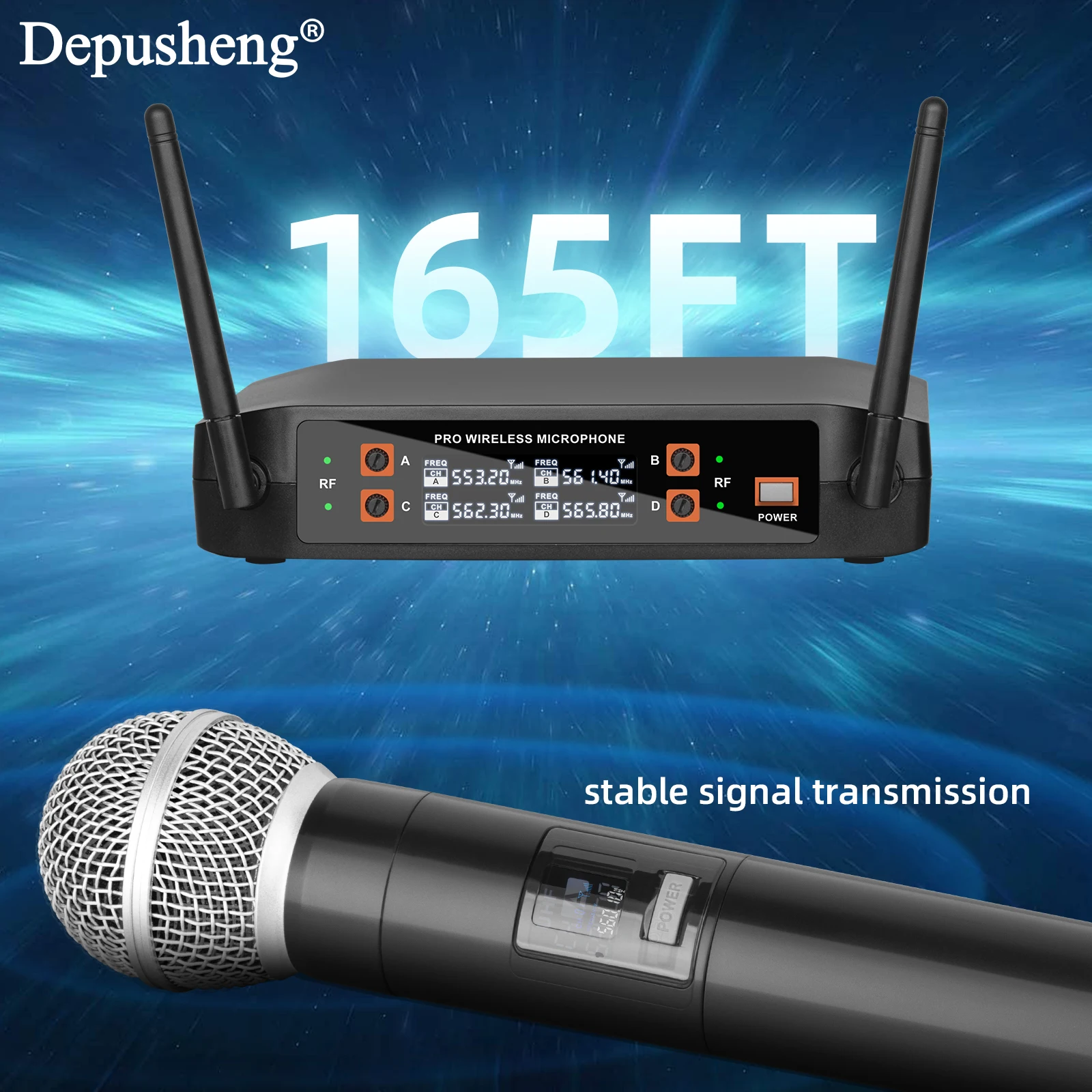 Depusheng DX4 4-Kanal Drahtloses Mikrofonsystem mit Profi-Audioqualität, inklusive Anti-Rutsch-Ringen und 6,35-mm-Audiokabel. – Detail 3