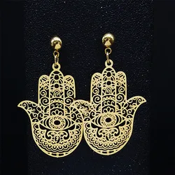 Bohemia Stainless Steel Big Earrings Women Gold Color Fatima Hamsa Hand Stud Earrings Boho Jewelry pendientes dorados E9329S04