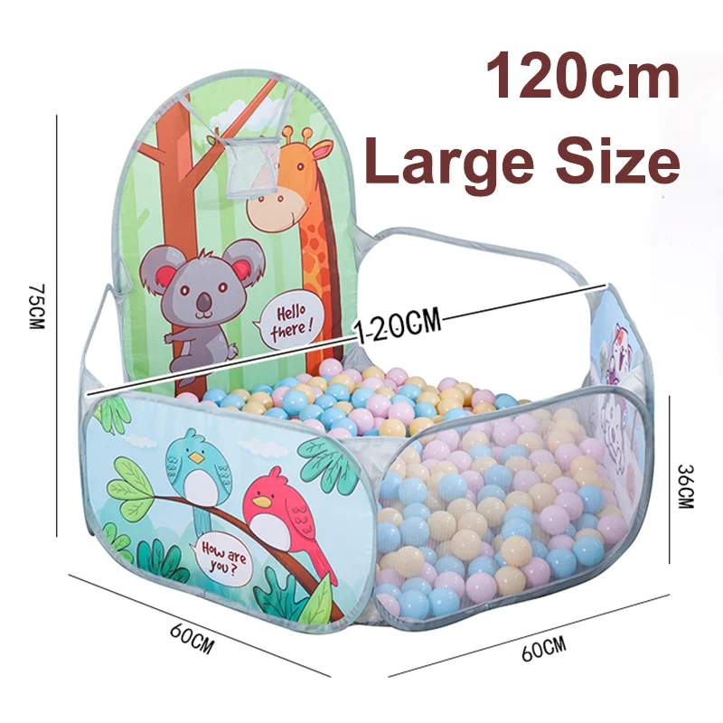 Piscina de pelotas de dibujos animados para niños, 120cm, con aro de baloncesto, parque infantil plegable portátil, tienda de juegos, juguete educativo deportivo para bebés