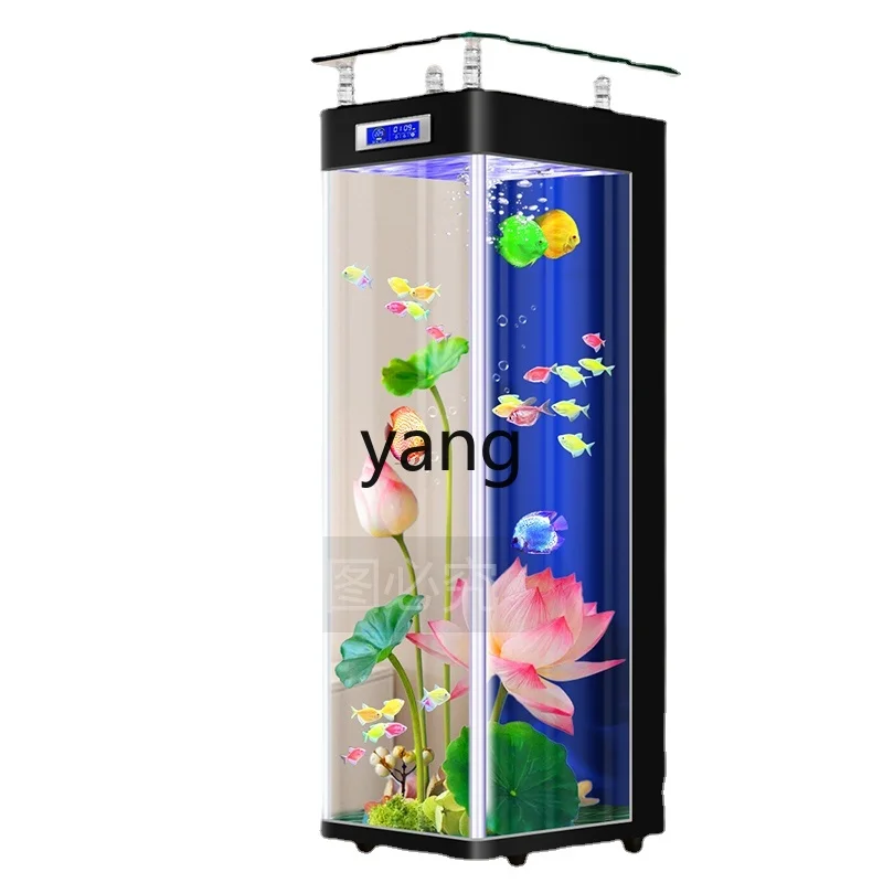 

Yjq Glass Fish Tank Living Room Home Small Ecology Without Base Integrated Self-Circulation Floor Aquarium