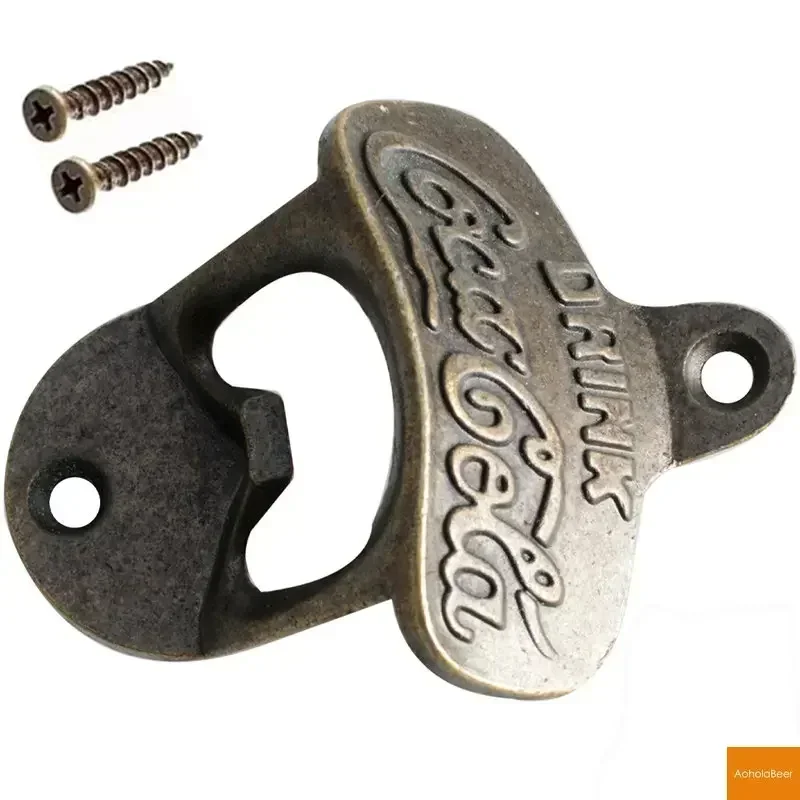 Zinc Alloy Bottle Opener Wall Mounted Vintage Retro Beer Opener Tool Accessories Bronze Color with Screws Bar Decoration Gadgets