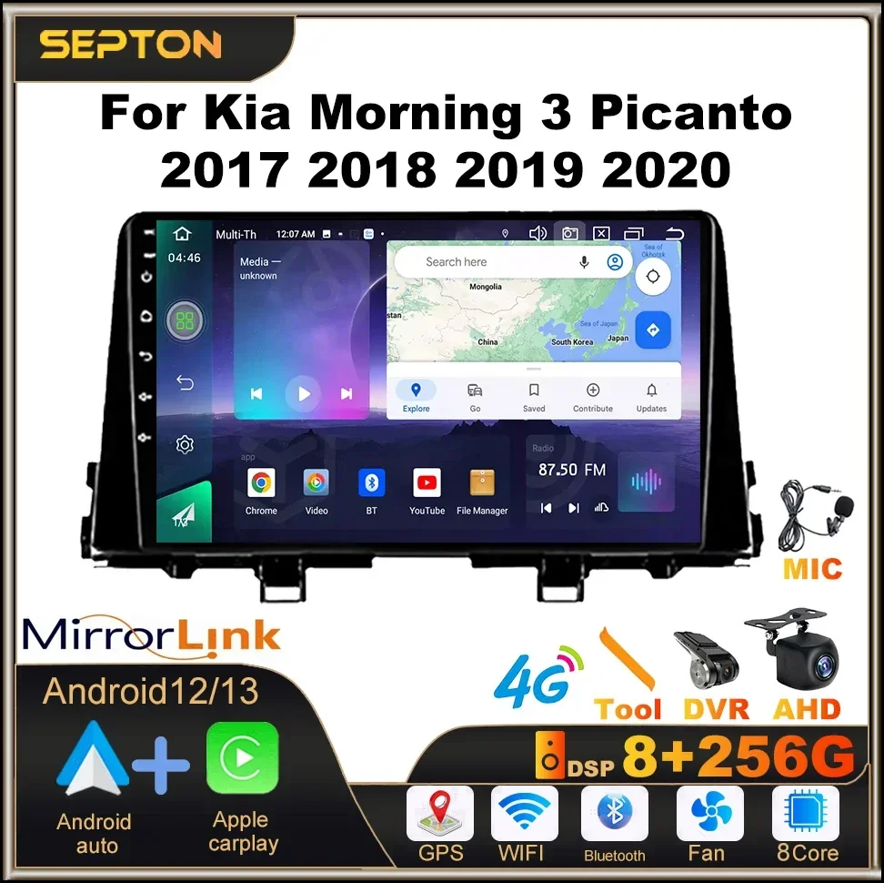 

SEPTON Car Radio for Kia Morning 3 Picanto 2017 2018 2019 2020 Multimedia Player GPS Head Unit 4G Net BT 8Core Smart Car Systems