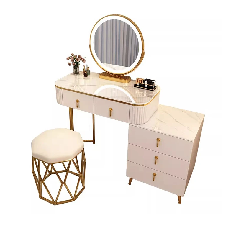 French Beauty Vanity Table Luxury With Light Mirror Trendy Aesthetic Vanity Table With Chair Kawaii Meuble Coiffeuse Furniture