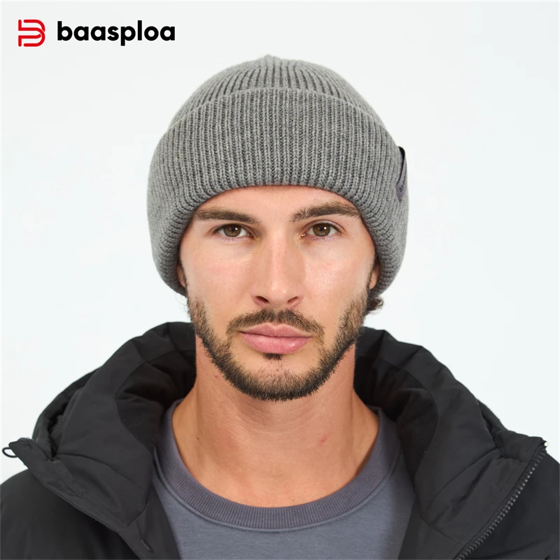 Baasploa Men Knitted Hat Brand Comfort Warm Brimless Hats for Men Casual Fashion Solid Caps Beanie Wool Autumn Winter Male