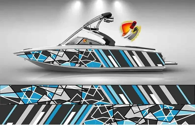 Abstract Geometric Pattern Printing Dark Gray & Charcoal Fishbone Graphic Vinyl Waterproof Boat Wrap Decal Fits Any Boat Custom