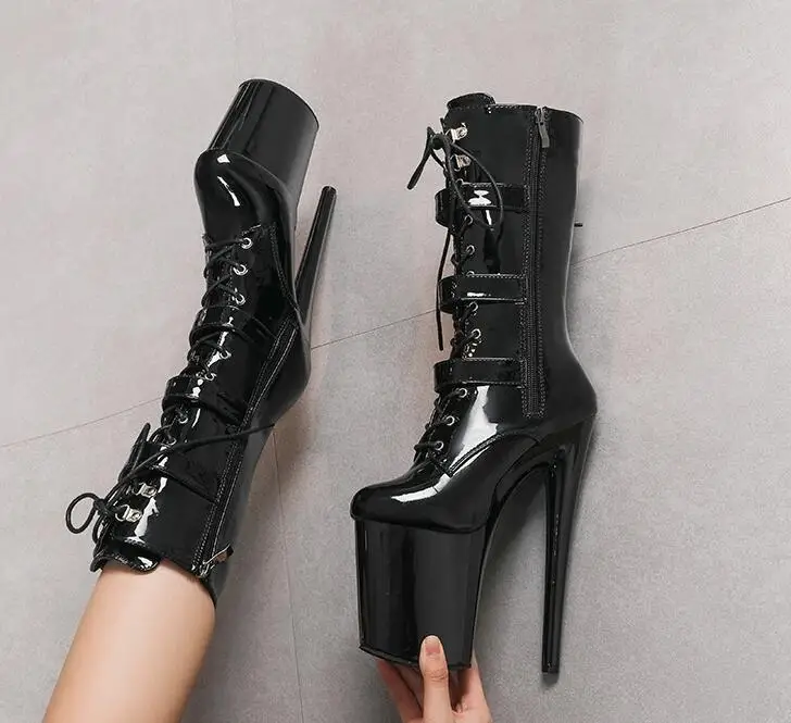 

15CM High Pole Dance Shoes Platform Thin Stripper Heels Belt Buckle Low Tube Ankle Women Boots 8 Inches Sexy Fetish Lighter Punk
