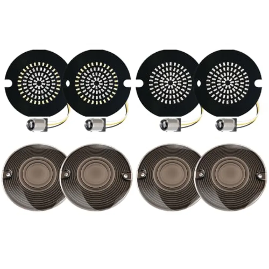 

3 1/4 inch LED Turn Signals 81 LEDs Front Rear 1156 1157 Turn Signals Brake Light Kit with 4 Smoked Lens Cover for Harley David