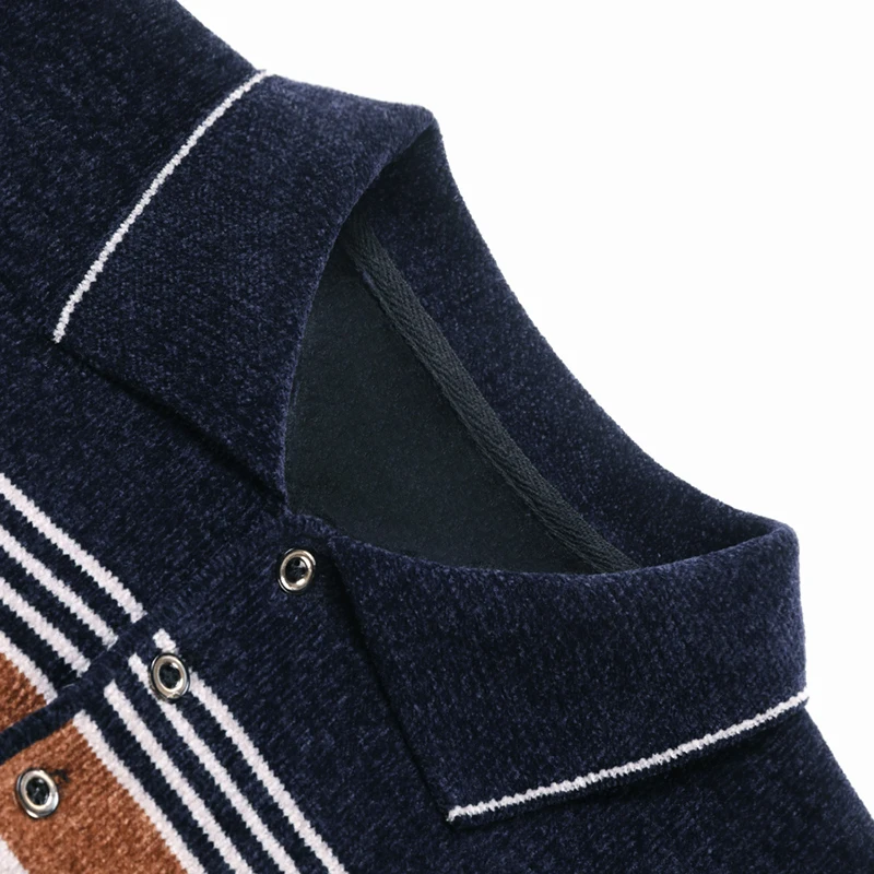 メンズプルオーバーセーターレトロラペルジャージ秋冬厚手フリースセーターエレガントな高級ブランドブラウンニットセーター