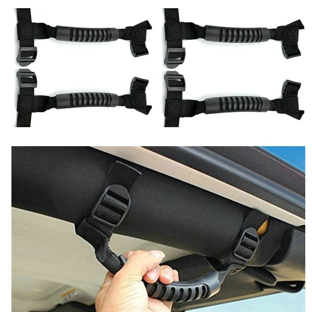 

4pcs Heavy Duty Roll Bar Grab Handles Durable Non-Slip Easy Install Universal 2-3 Inch Fit For Wrangler Jku 1955-2015 Secure