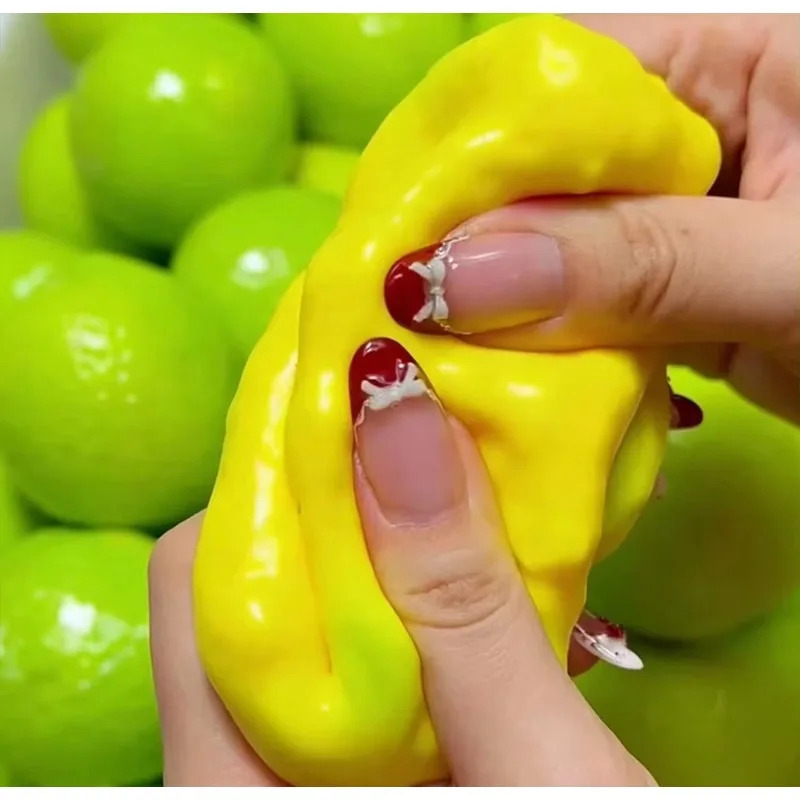 Handmade Color Changing Lemon Stress Ball with Crispy Sound, Building Blocks Filled Sensory Squeeze Decompression Toy for Adults