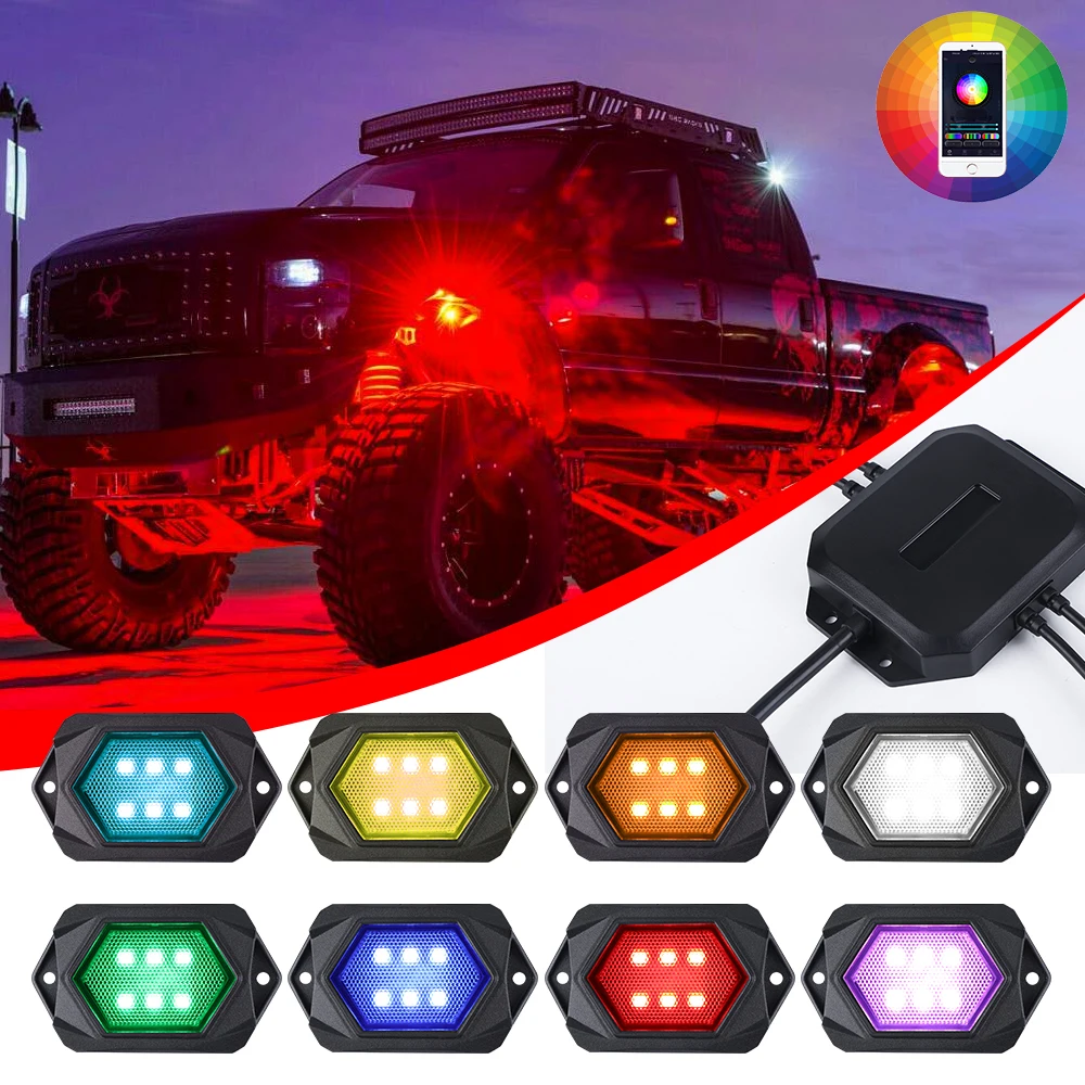 

4/8/12 Pods Waterproof RGBW Rock Light,APP Control,Music Sync For Offroad,ATV,Pickup,Trucks,Moto Neon Chass Light Kit For Cars