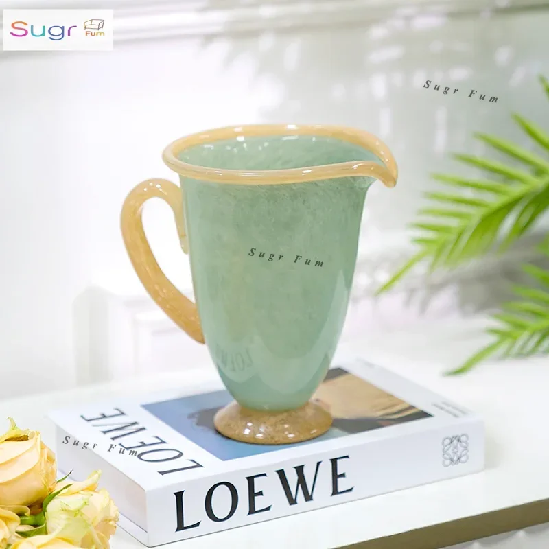 

French medieval jade cream glass vase water flower arranger dining table living room TV cabinet retro home decoration