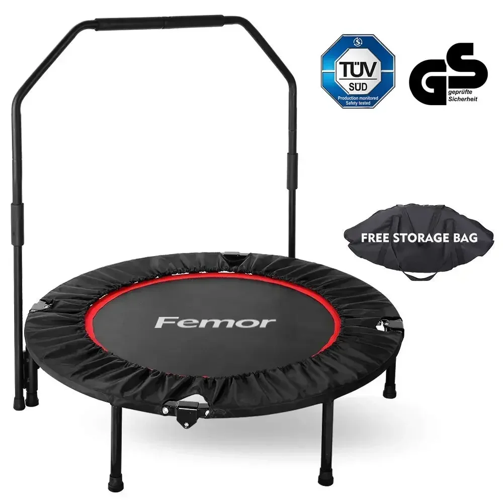 Folding Mini Trampoline,Exercise Trampoline with Adjustable Handle, Rebounder Trampoline for Adults Fitness, Indoor Trampoline