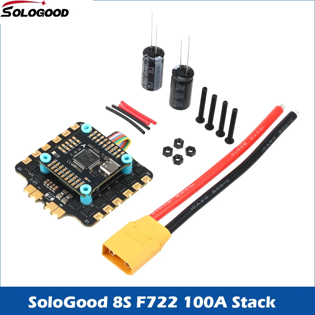 SoloGood 8S F722 100A Stack ICM42688P F722 Flight Controller 100A 4in1 ESC 30.5X30.5mm 3-8S Support 2 Cameras for FPV Drones