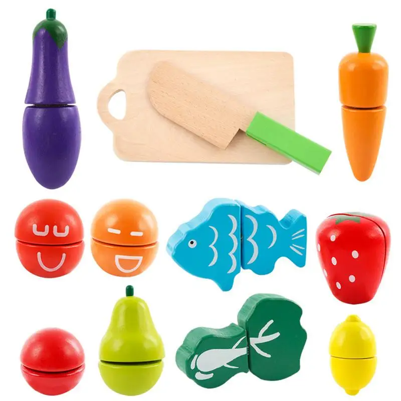 Play Food Sets For Kids Wooden Cutting Fruit Vegetable Set Kids Simulation Kitchen Toy Pretend Toy Kids Educational Toys For Kid