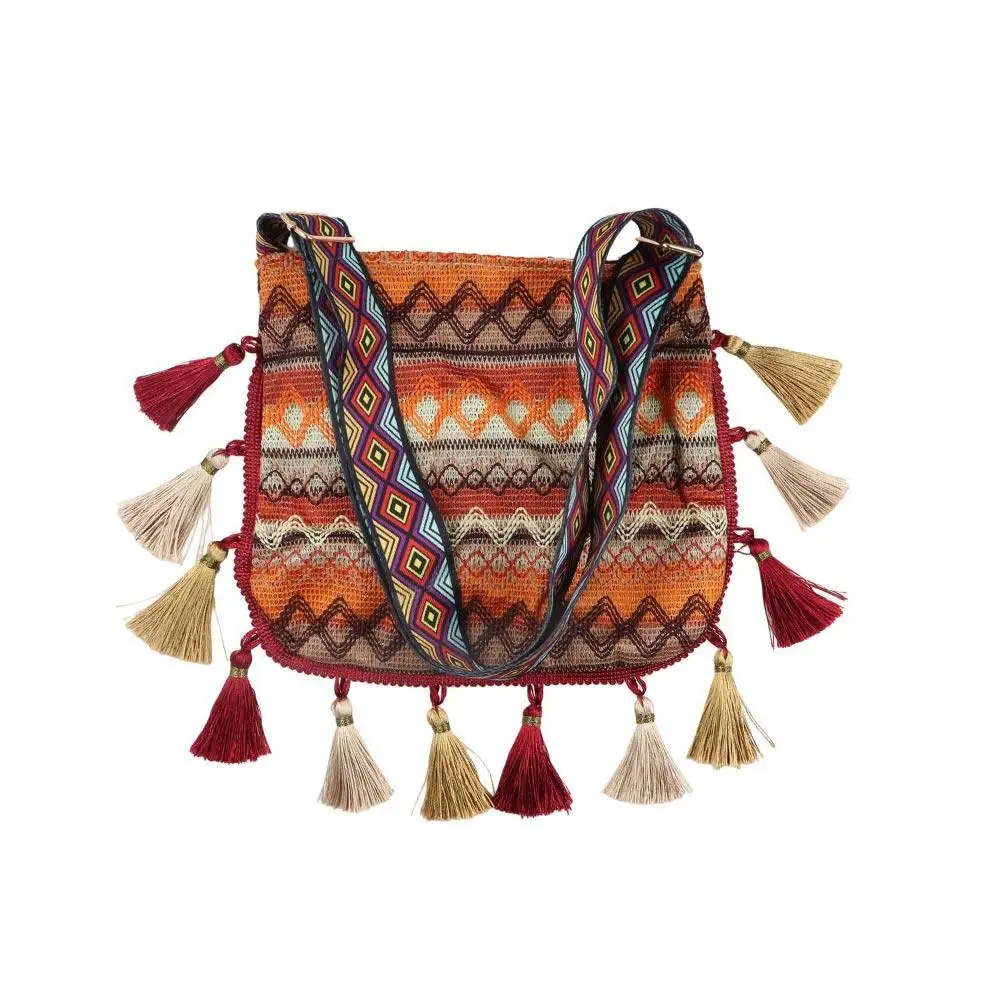 Borse a tracolla in stile etnico con nappe Borsa in tessuto Borsa a tracolla con frange Borsa a tracolla bohémien geometrica di grande capacità