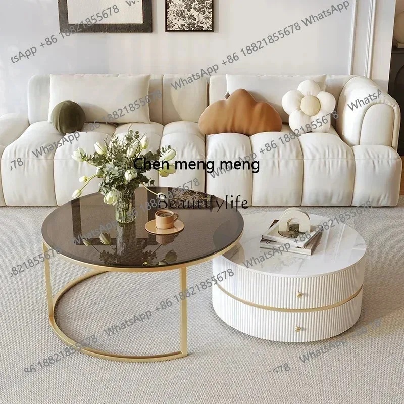 

New style New Yiyou cream style coffee table living room simple Nordic rock slab tea table combination ss 8617