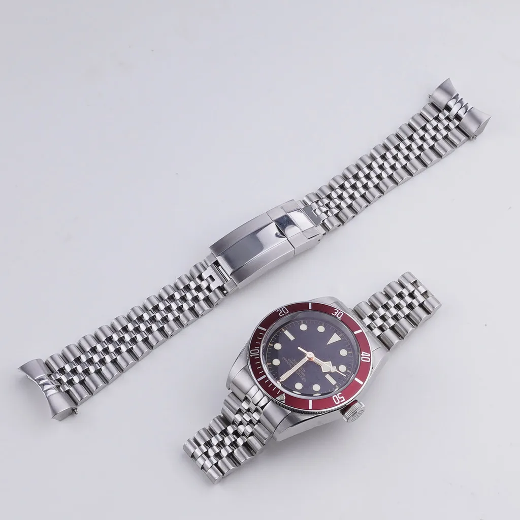 Carlywet Strap For 22mm Tudor BlackBay 41 Curved Solid End style Steel Steel jubilee Silver WatchBand men bracelet