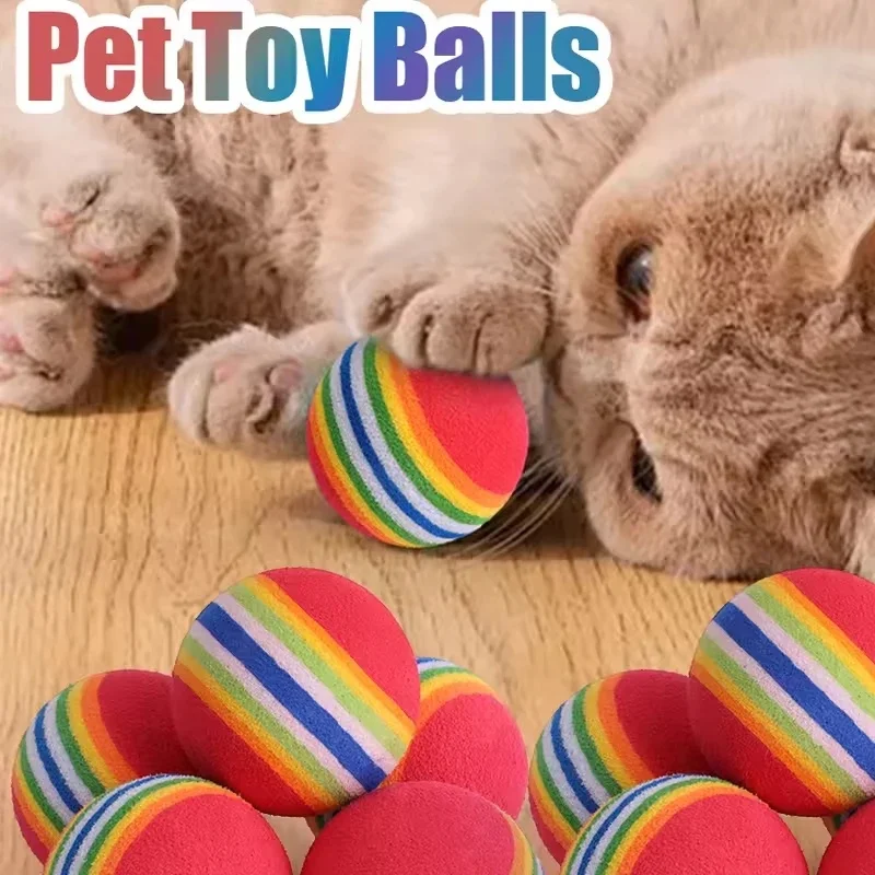 1-15Pc Colorful Cat Toy Ball EVA Bite-Resistant Elastic Rainbow Ball Kitten Puppy Chewing Training Interactive Toy Pet Supplies