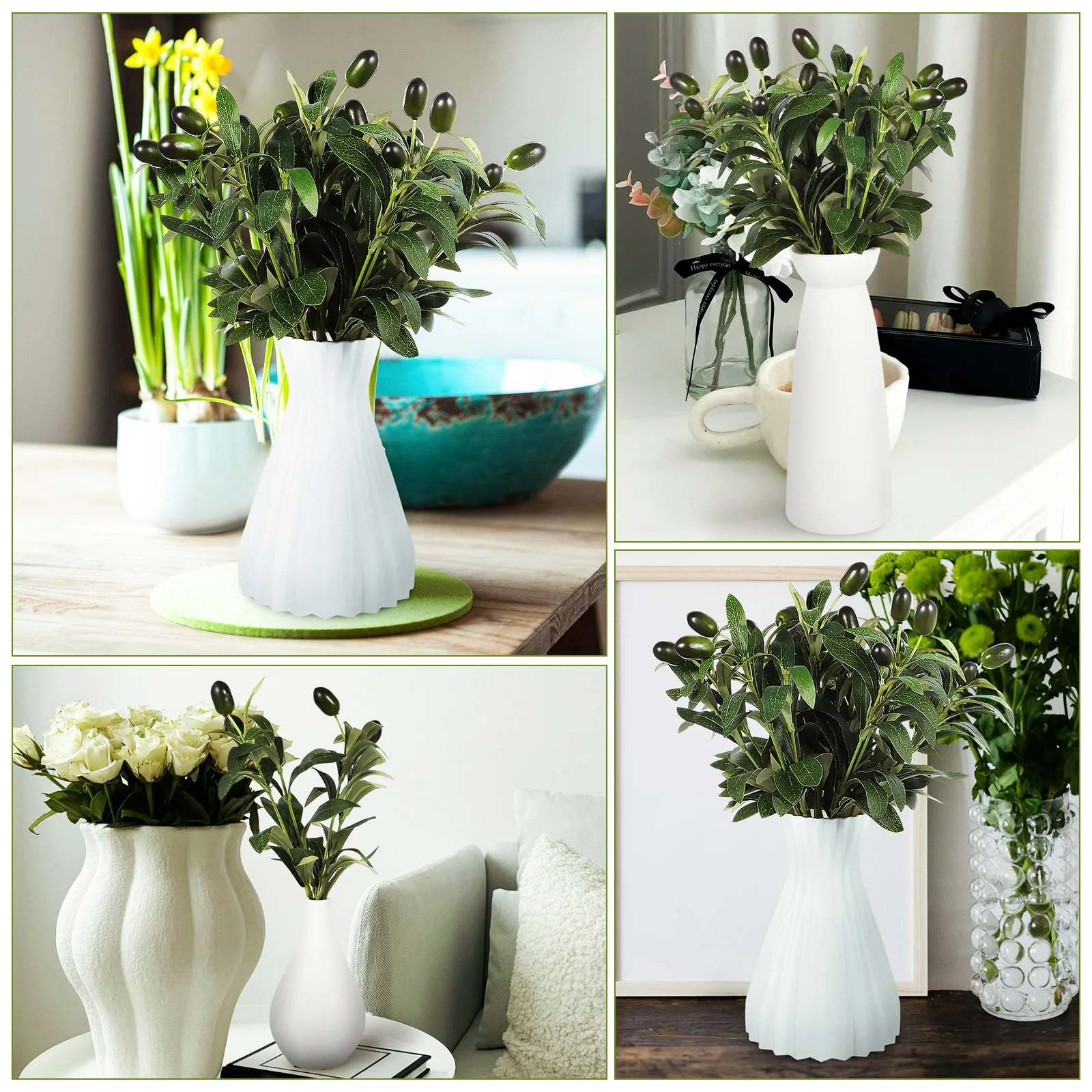 

15 Pcs Branches Faux Olive Branches For Vase Realistic Green Leaves Decor Vase Plants Wedding Tabletop