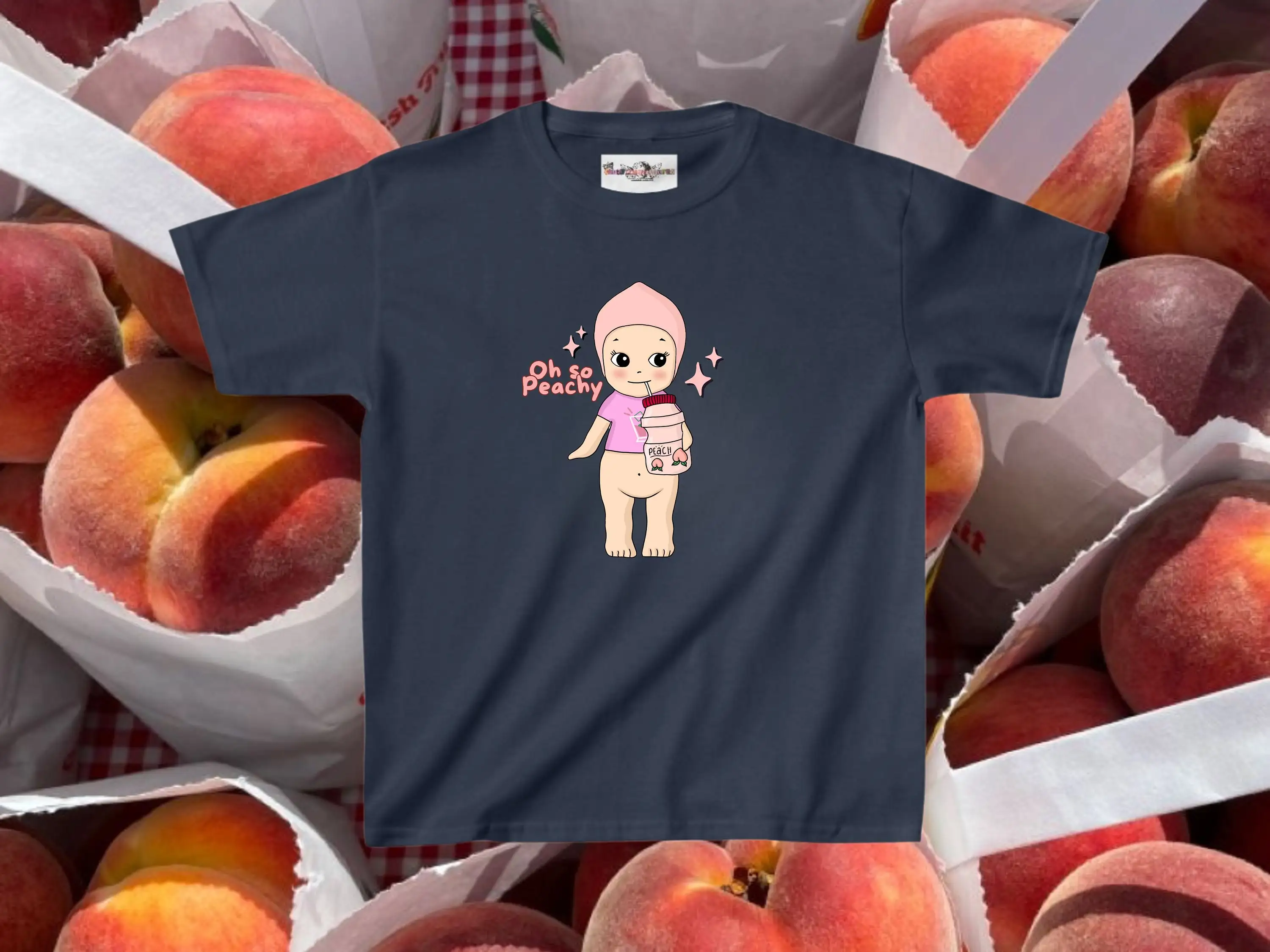 Sonny Angel Peach Baby T Shirt Yakult Kawaii Trendy Y2K Womens Fitted