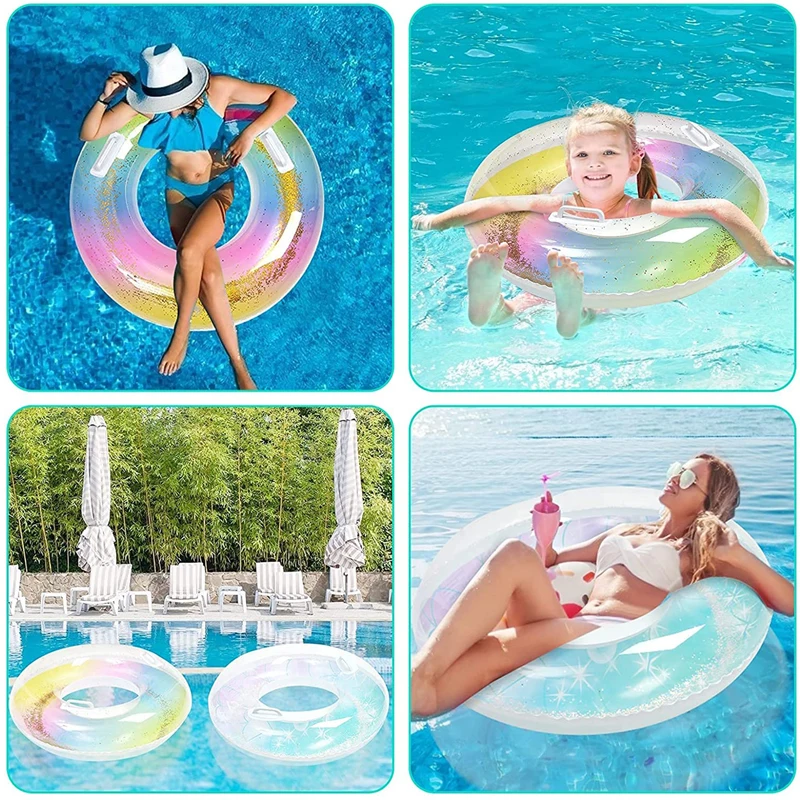 Pool Floats Kids Adult Swimming Tube Inflatable Swimming Floating Rainbow Swimming Rings With Sequins Inside