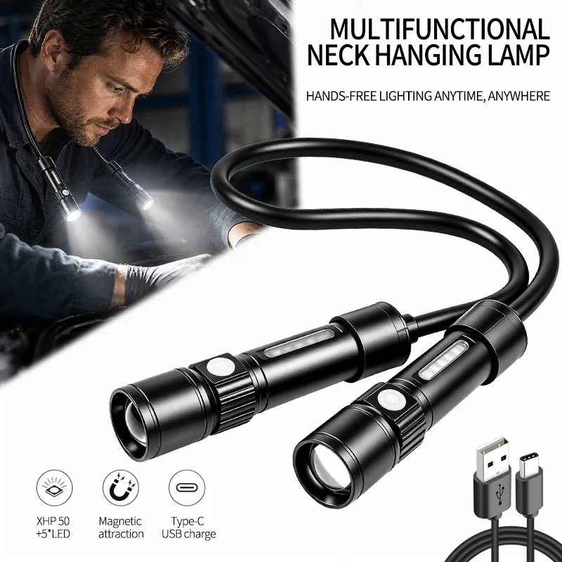 JIASHUAIXIN New LED BBQ light with magnetic base, rechargeable zoom flashlight, detachable neck work light