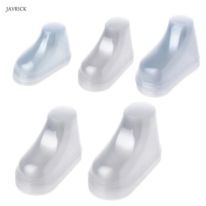 10 pçs de plástico transparente botas de bebê meias de exibição reutilizáveis crianças botas vitrine titular 8-12cm pés do bebê suporta rack de plástico pvc