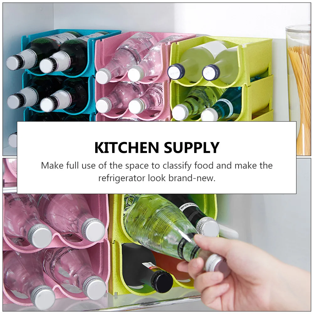 

3pcs Beverage Storage Box Fridge Drink Organizer Stackable Rack Bottle Blue Green Pink Kitchen Supply Household Storage