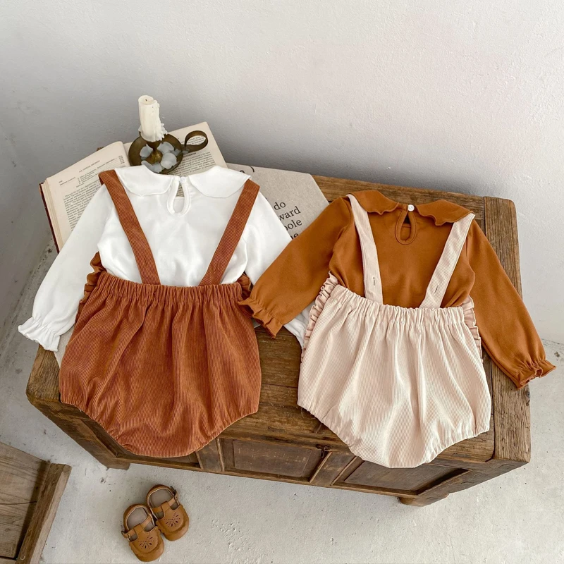 Autumn new 0-3 year old baby set with little bear rust flower long sleeved top and ear fungus edge wrapped fart jacket