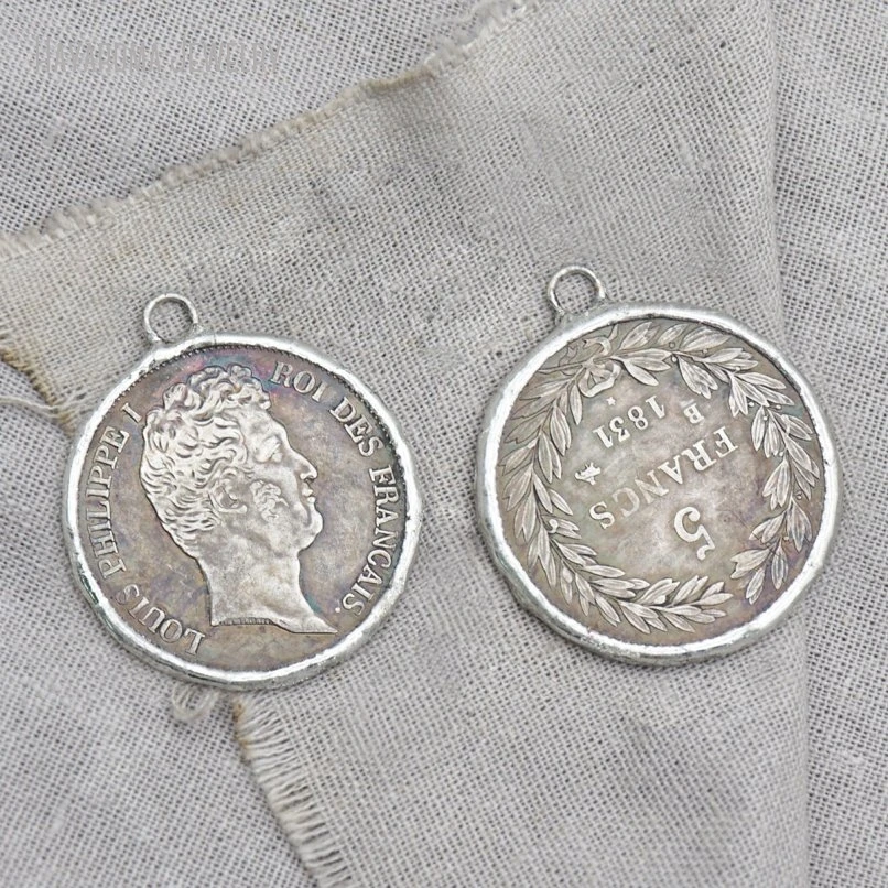 

10Pcs French Coin Pewter Medallion Pendant Solder Handmade Jewelry Finding Keychain Keyring Charm