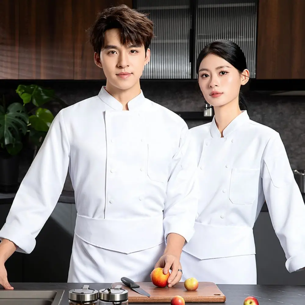 Chef Uniform Long Sleeve Jacket Restaurant Kitchen Workwear Durable Poly Cotton Cooking Apparel For Bakery Waiter Service