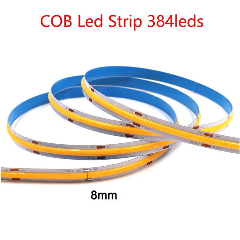 

5mm 8mm COB LED Strip Light 384LEDs High Density Flexible Tape Lamp FOB COB Led Strip RA90 Natural White For Decoration Lighting