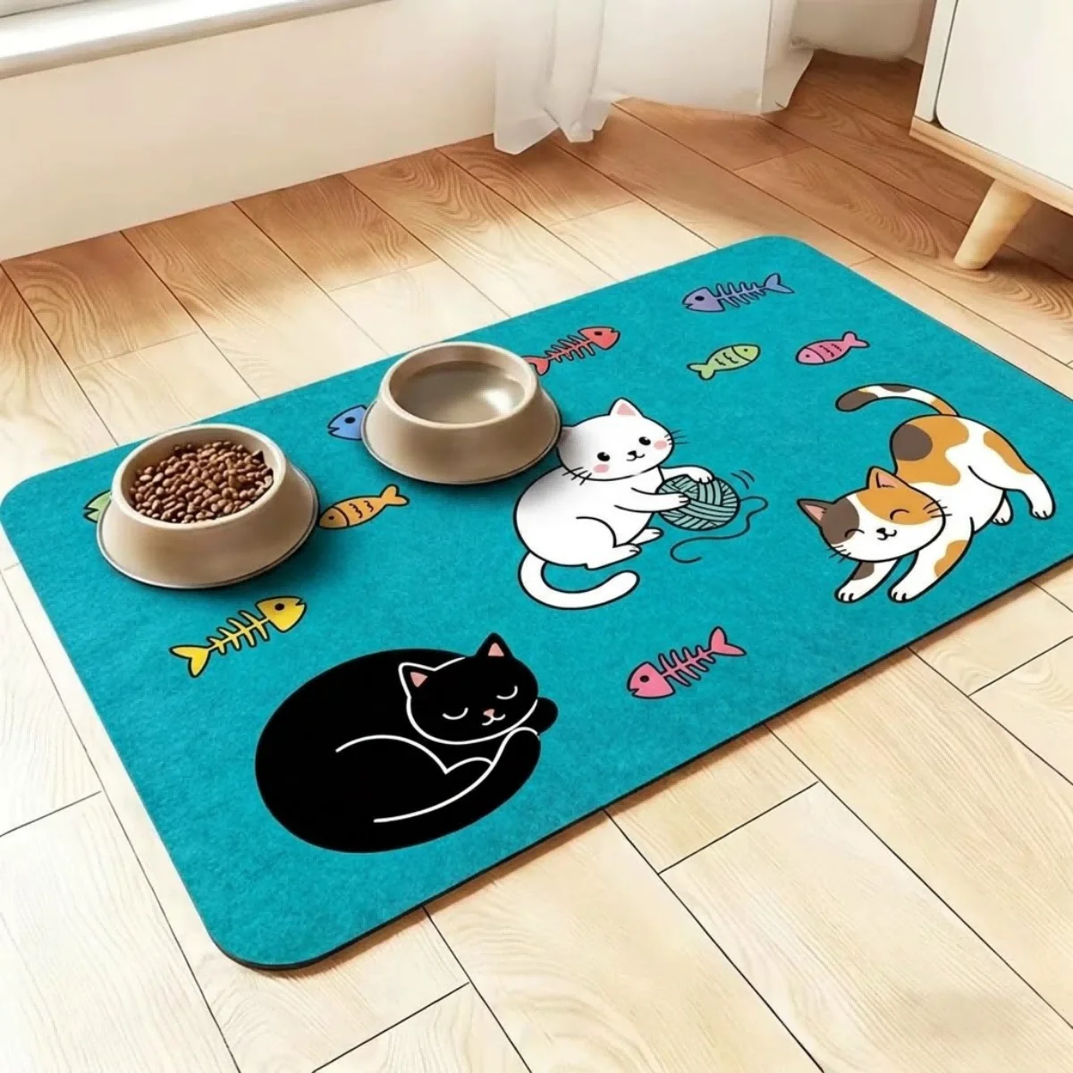 Tappetino quadrato resistente per l'alimentazione di cani e gatti, tappeto assorbente per animali domestici con fondo in gomma antiscivolo, ideale per aree di alimentazione, letti per animali e