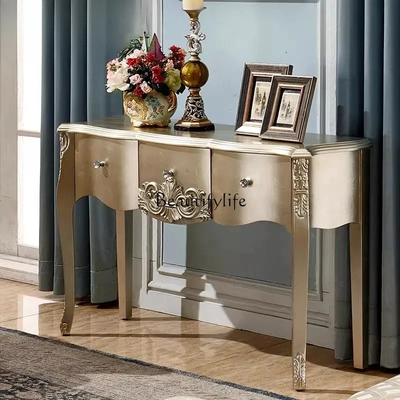 

01 European-style entrance table American light luxury entrance cabinet French retro living room