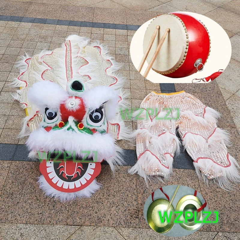 Classic 14 inch  Lion Dance Mascot Costume Pants Drum gong cymbals Child  5-9 Age Cartoon Props Dress Party Carnival Festivall