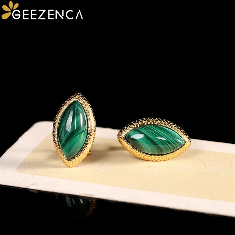 Imagem -03 - Geezenca-brincos Malaquita Natural para Mulheres Forma de Marquesa Pedra Verde Brinco Simples Joalheria Fina Prata 925 Novo 2023