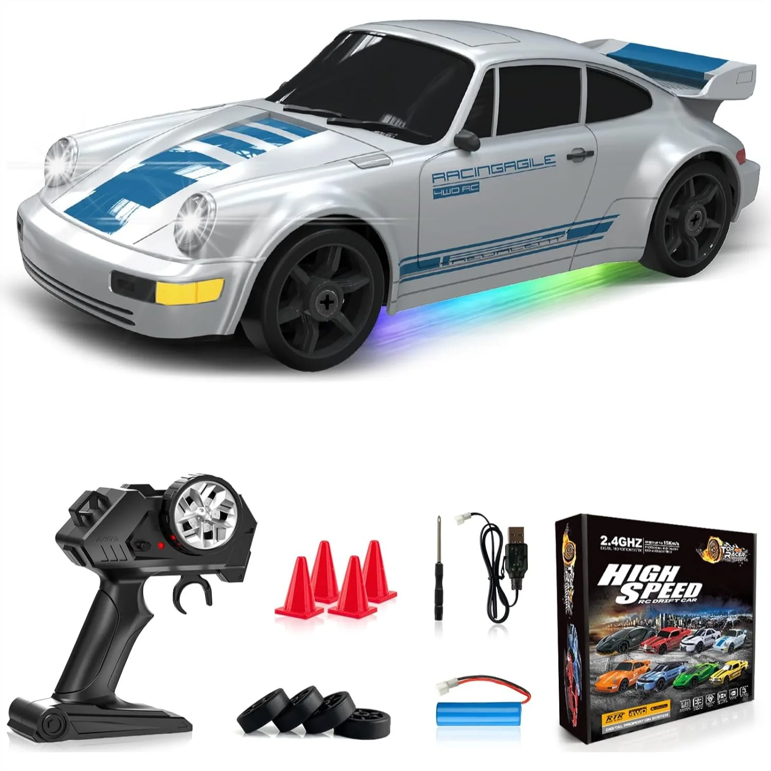 

Радиоуправляемая дрифт-машинка 1:24 с LED-подсветкой, высокоскоростная гоночная модель для детей и взрослых, перезаряжаемая, отличный подарок