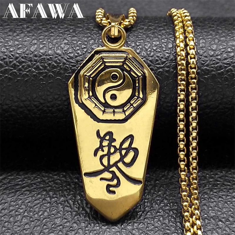 

Yin Yang Gossip Pendant Necklace for Men Women Stainless Steel Chinese Taiji-Bagua Lucky Feng Shui Amulet Jewelry collar hombre