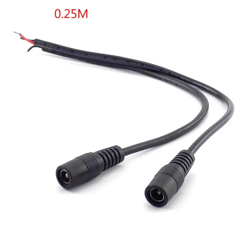 0.25m/0.5m/1m dc 12v 22awg 5.5*2.1mm extensão de cabo de alimentação conector fêmea adaptador de fonte de alimentação para câmera cctv luz de tira led