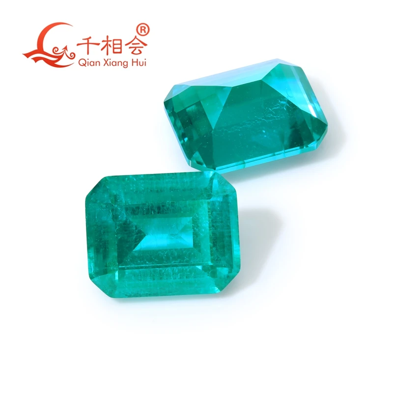 Dark Paraiba with a neon glow lab grown  emerald shape Yttrium Aluminum Garnet with inclusions Neon-like gem stone jewelry YAG
