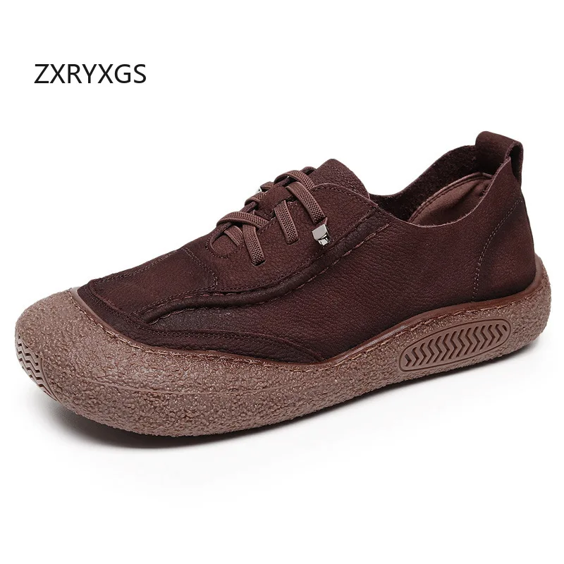 ZXRYXGS Top Layer Cowhide Classic Retro Sneakers Women's Flats 2025 New Anti Slip Soft Sole Comfortable Real Leather Shoes Tide