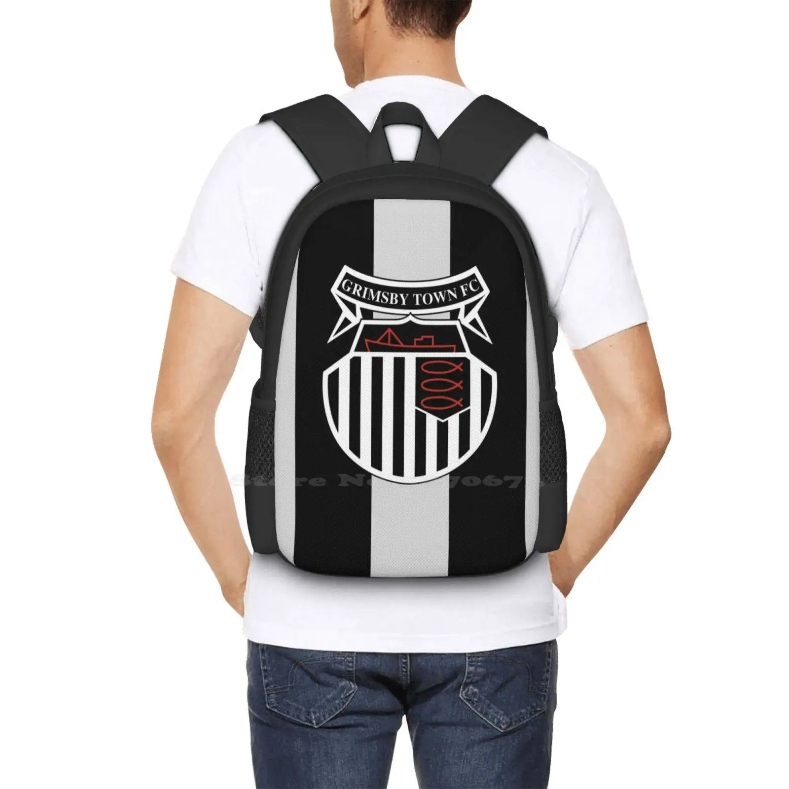 Bolsa de diseño de patrón de la ciudad de Grimsby Fc, mochila para estudiantes, Grimsby Town Afc Football Club, inglés, naranja, rojo, dos ligas Efl