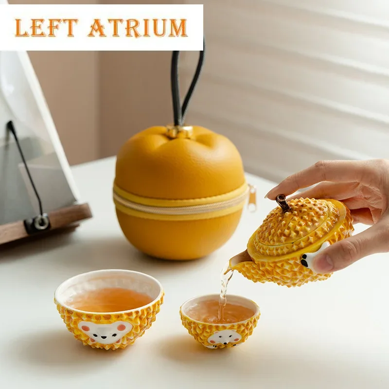 

Креативный чайный сервиз «Ежик Дуриан», набор чайников и чашек, 1 горшок, 2 чашки, бытовой чайник, портативный органайзер для путешествий на открытом воздухе, сумка