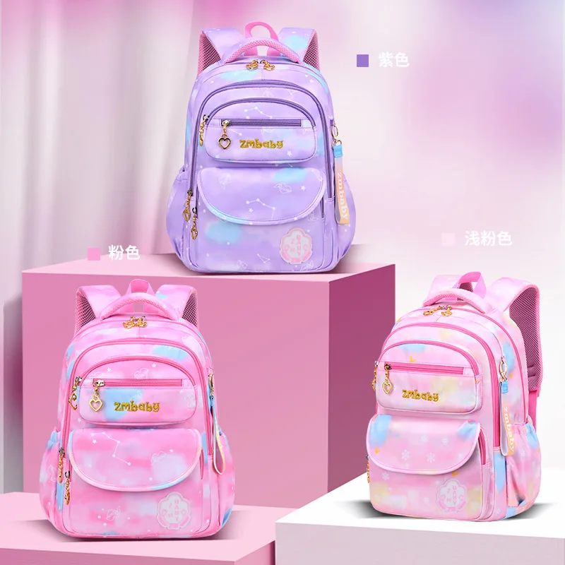 

Nylon lightweight student schoolbag girl color collision multi-pocket large capacity children waterproof backpack