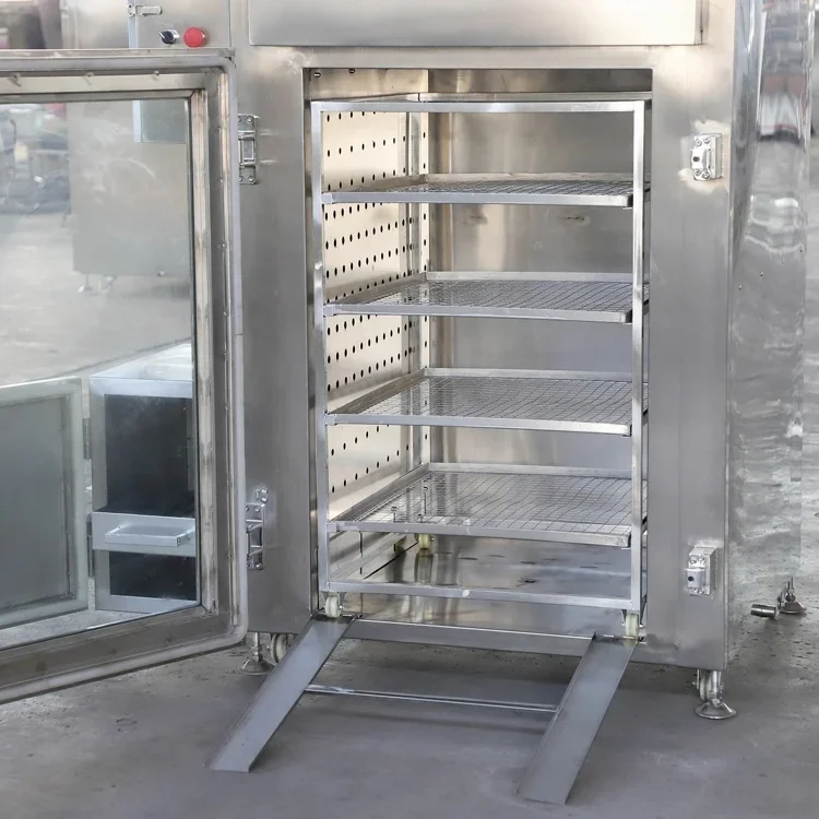 Steam Heating Meat Sausage Baking Machine Bacon Smoker Different Capacity Smoked Furnace With Trolley Meat Steam Fish Smoke Oven