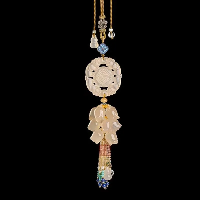 Ping An Fu car pendant, chalcedony agate, car interior hanging accessory, rearview mirror pendant